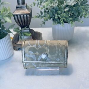 Coach Metallic Gold Lurex Signature‎ Jacquard Trifold Wallet